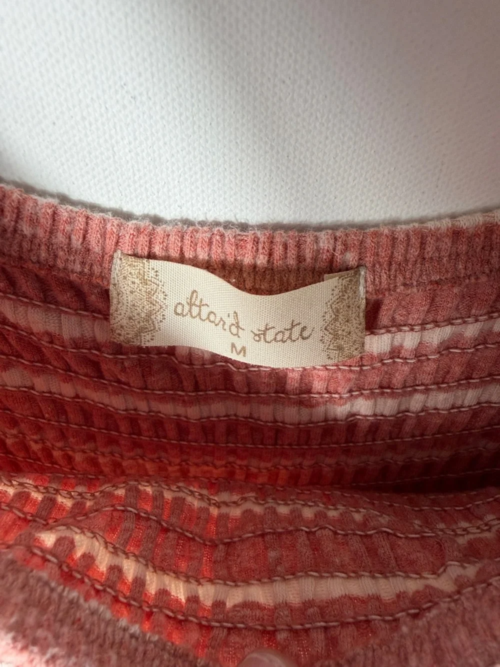 Altar’d State Smocked Stripe Mini Dress Off Shoulder Pink White Medium - Picture 3 of 3